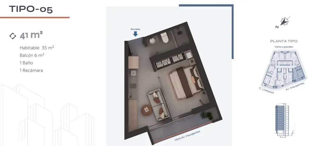 Departamento en venta en Juárez 1 Recámaras