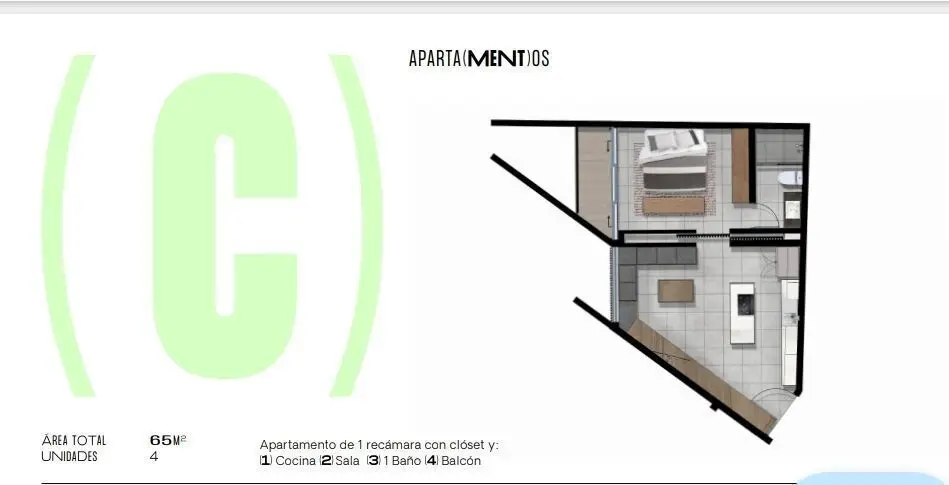 Departamentos de 1 recamara, en Montecristo. — foto 6