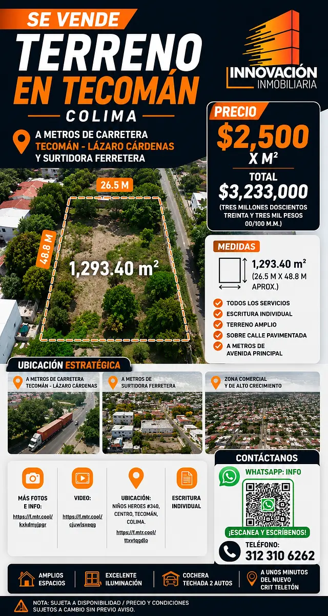 Se Vende Terreno en Tecoman, Colima de 1,293 M2 a la Salida de Carr Lazaro Carde