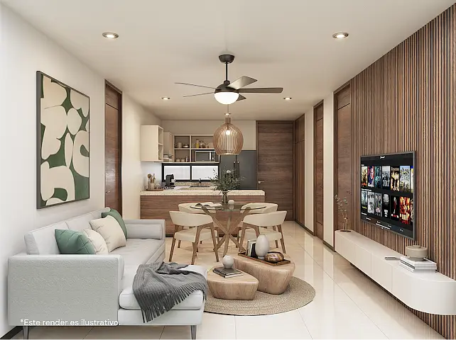 Departamento de 2 Recámaras + Estudio Planta Baja, en Pre Venta en Temozón Norte — foto 4